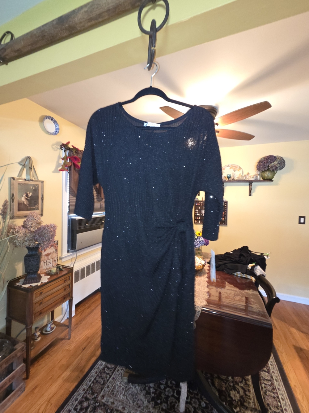 Robbie Bee Black Sparkle Midi Dress with Side Knot